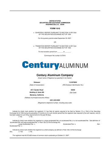 Miniature Century Aluminum
 10-Q Rapport trimestriel  
