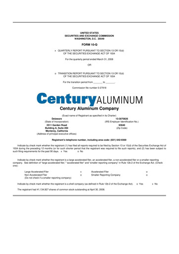 Miniature Century Aluminum
 10-Q Rapport trimestriel  