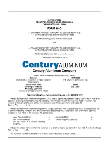 Miniature Century Aluminum
 10-Q Rapport trimestriel  