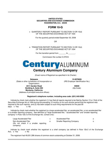 Miniature Century Aluminum
 10-Q Rapport trimestriel  