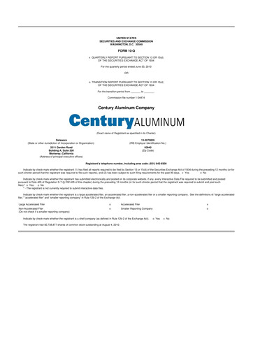 Miniature Century Aluminum
 10-Q Rapport trimestriel  