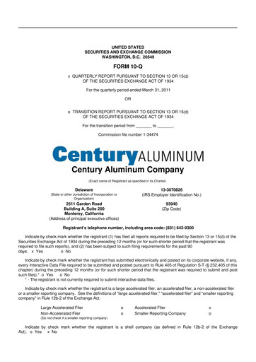 Miniature Century Aluminum
 10-Q Rapport trimestriel 2011 