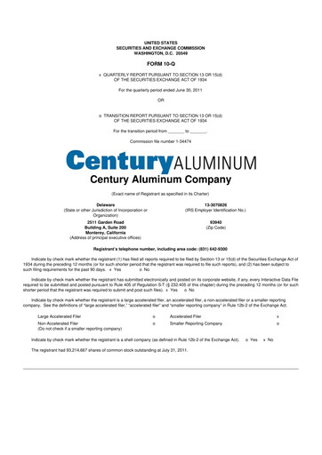 Miniature Century Aluminum
 10-Q Rapport trimestriel 2011 