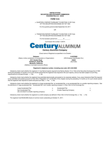 Miniature Century Aluminum
 10-Q Rapport trimestriel 2011 