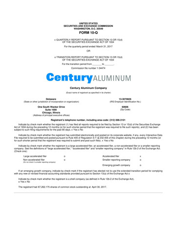 Miniature Century Aluminum
 10-Q Rapport trimestriel 2017 