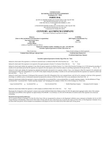 Thumbnail Century Aluminum
 10-K Annual Report 2018