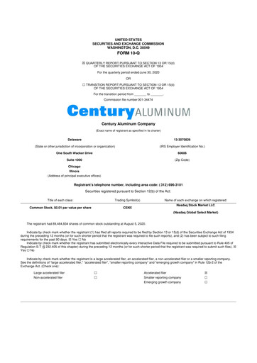 Miniature Century Aluminum
 10-Q Rapport trimestriel 2020 