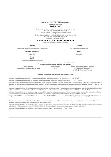 Thumbnail Century Aluminum
 10-K Annual Report 2020