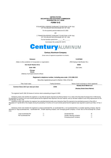 Miniature Century Aluminum
 10-Q Rapport trimestriel 2022 