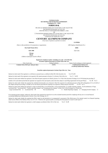 Thumbnail Century Aluminum
 10-K Annual Report 2022