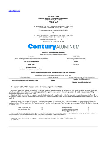 Miniature Century Aluminum
 10-Q Rapport trimestriel 2023 