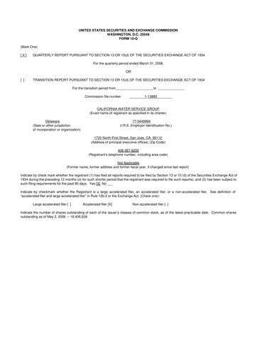 Thumbnail California Water Service Group 10-Q Quarterly Report FY 