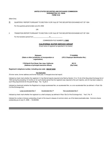 Thumbnail California Water Service Group 10-Q Quarterly Report FY 