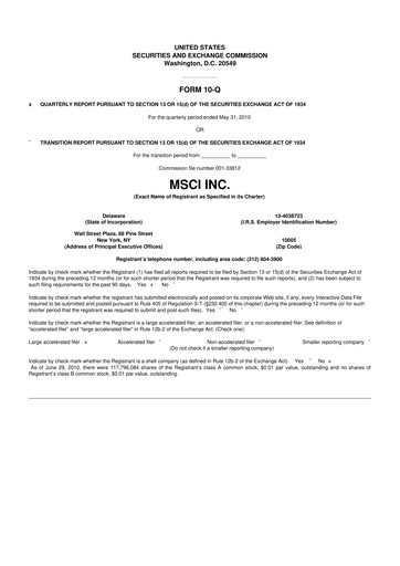 Vorschaubild MSCI 10-Q Quartalsbericht  