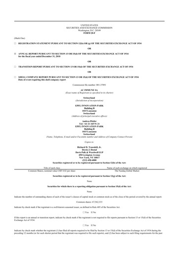 Thumbnail AC Immune 20-F Annual Report 2018