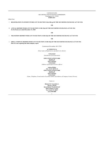 Thumbnail AC Immune 20-F Annual Report 2020