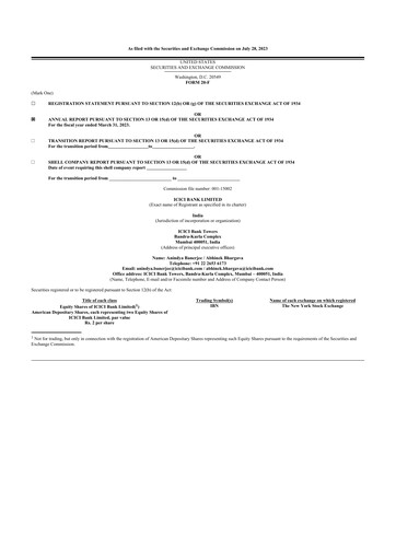 Thumbnail ICICI Bank 20-F Annual Report 