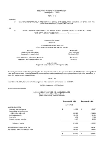 Thumbnail C. H. Robinson 10-Q Quarterly Report FY 