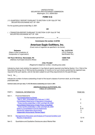 Thumbnail American Eagle Outfitters
 10-Q Quarterly Report FY 