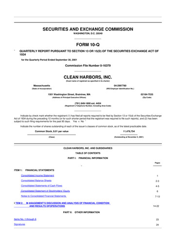 Thumbnail Clean Harbors
 10-Q Quarterly Report FY 