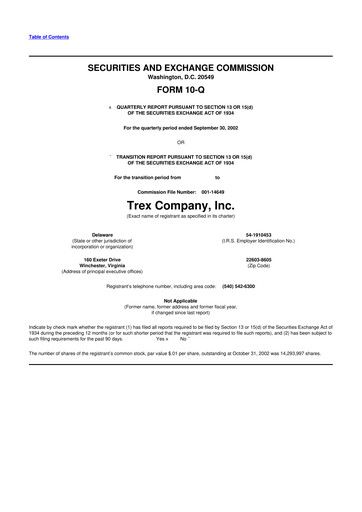 Vorschaubild Trex 10-Q Quartalsbericht  