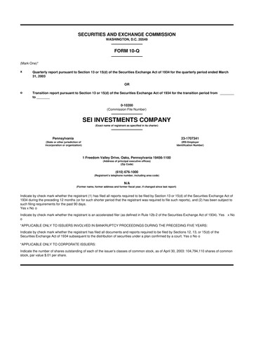 Thumbnail SEI Investments 10-Q Quarterly Report FY 
