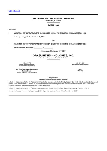 Thumbnail OraSure Technologies 10-Q Quarterly Report FY 