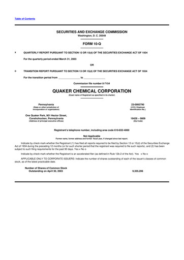 Miniature Quaker Houghton 10-Q Rapport trimestriel  