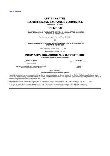 Thumbnail Innovative Solutions and Support 10-Q Quarterly Report FY 