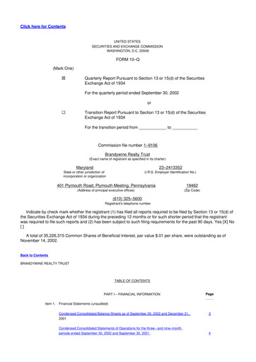 Thumbnail Brandywine Realty Trust
 10-Q Quarterly Report FY 