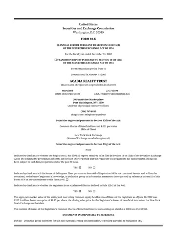 Thumbnail Acadia Realty Trust
 10-K Annual Report 
