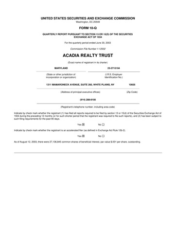 Thumbnail Acadia Realty Trust
 10-Q Quarterly Report FY 