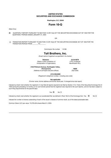 Thumbnail Toll Brothers
 10-Q Quarterly Report FY 