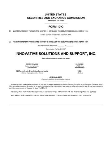 Thumbnail Innovative Solutions and Support 10-Q Quarterly Report FY 