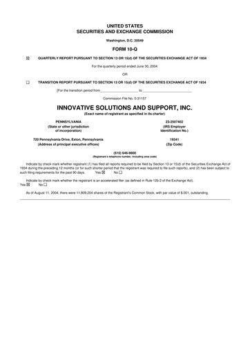 Thumbnail Innovative Solutions and Support 10-Q Quarterly Report FY 