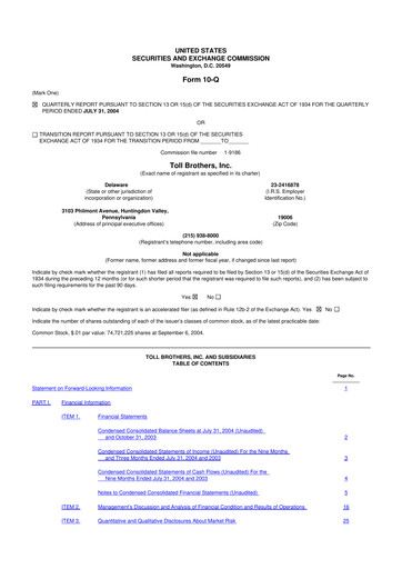 Thumbnail Toll Brothers
 10-Q Quarterly Report FY 