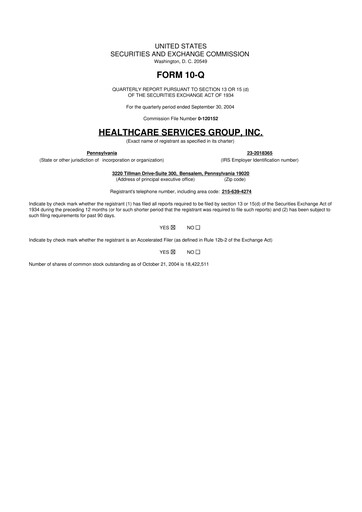 Thumbnail Healthcare Services Group 10-Q Quarterly Report FY 