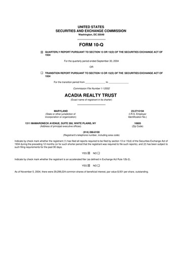 Thumbnail Acadia Realty Trust
 10-Q Quarterly Report FY 