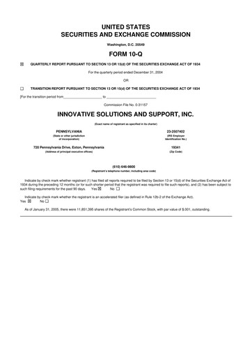 Thumbnail Innovative Solutions and Support 10-Q Quarterly Report FY 