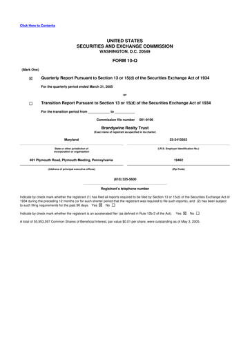 Thumbnail Brandywine Realty Trust
 10-Q Quarterly Report FY 