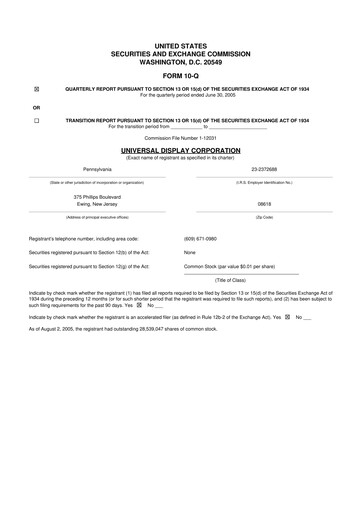 Miniature Universal Display Corporation
 10-Q Rapport trimestriel  