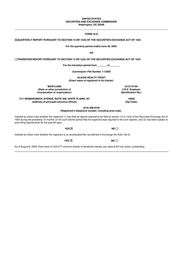 Thumbnail Acadia Realty Trust
 10-Q Quarterly Report FY 