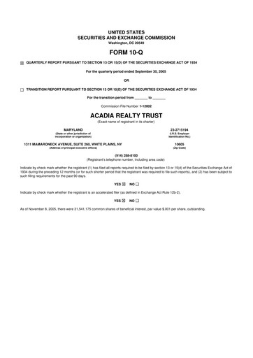 Thumbnail Acadia Realty Trust
 10-Q Quarterly Report FY 