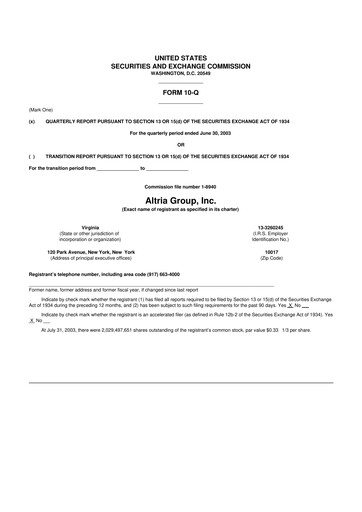 Thumbnail Altria Group 10-Q Quarterly Report FY 