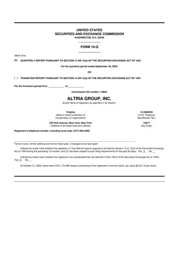 Thumbnail Altria Group 10-Q Quarterly Report FY 