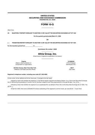 Thumbnail Altria Group 10-Q Quarterly Report FY 