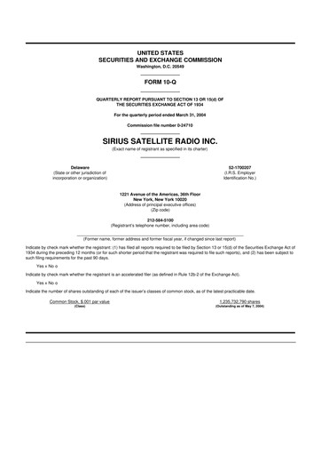 Thumbnail Sirius XM 10-Q Quarterly Report FY 