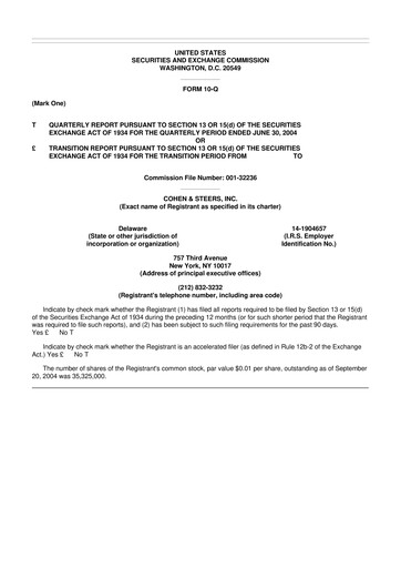 Thumbnail Cohen & Steers 10-Q Quarterly Report FY 