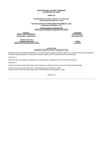 Miniature Curtiss-Wright
 10-Q Rapport trimestriel  