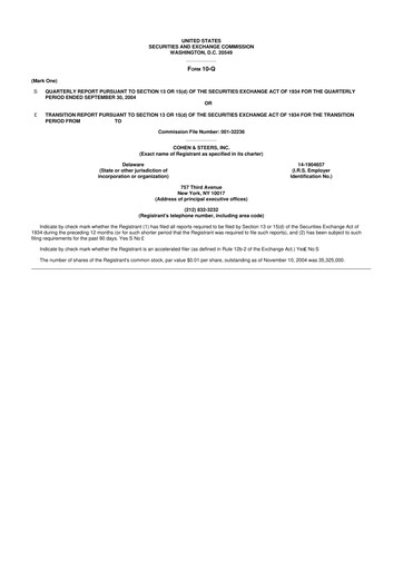 Thumbnail Cohen & Steers 10-Q Quarterly Report FY 